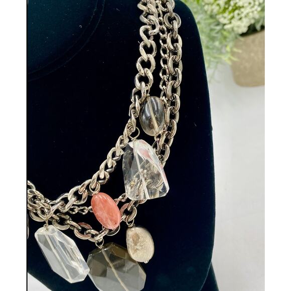 A.V. Max Multi Strand Antique Gold Orange Black Chain Glass Statement Necklace - Picture 3 of 7